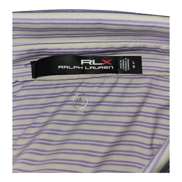 RLX Ralph Lauren Polo Large Men's White/Purple Stripes Golf Active Preppy - Picture 2 of 8